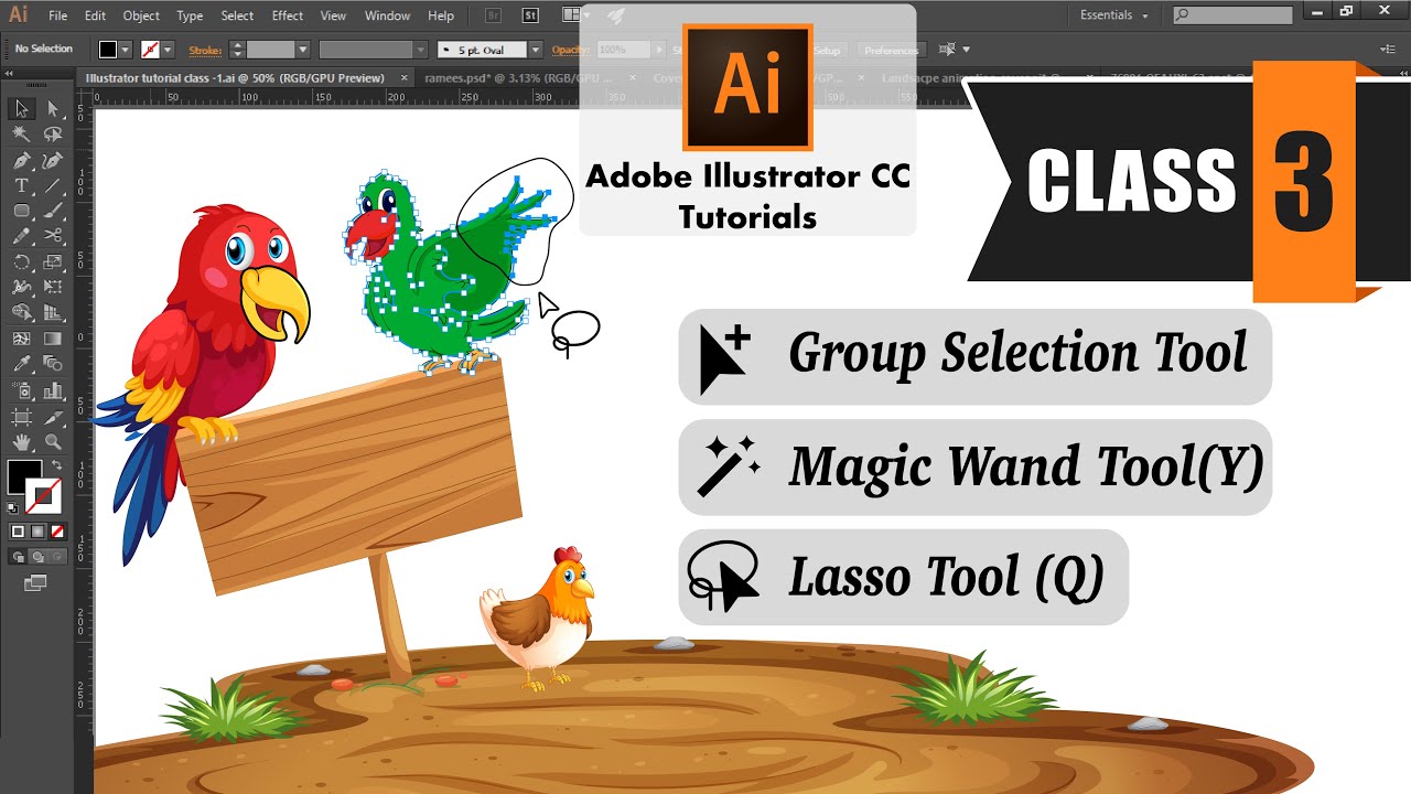 Урок по Adobe Illustrator CC: Урок 3 | Инструмент «Групповое выделение» | Инструмент «Волшебная п...