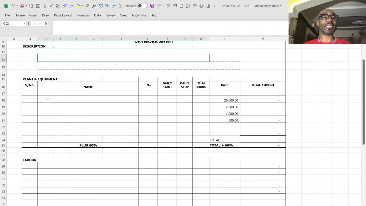 How to prepare and use Daywork template