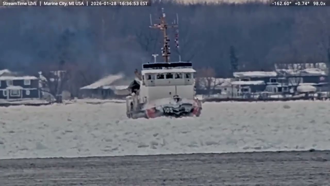 USCGC Neah Bay & Frontenac, passing Marine City, on Jan 28th, 2026