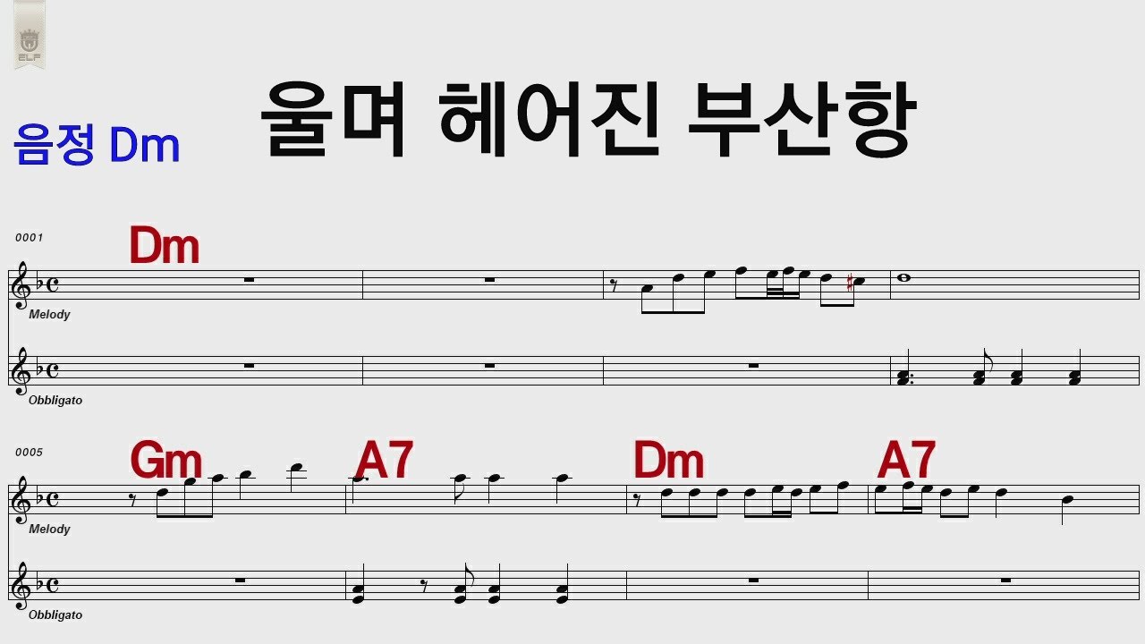 울며 헤어진 부산항 남인수Dm /통기타 카포 악보영상
