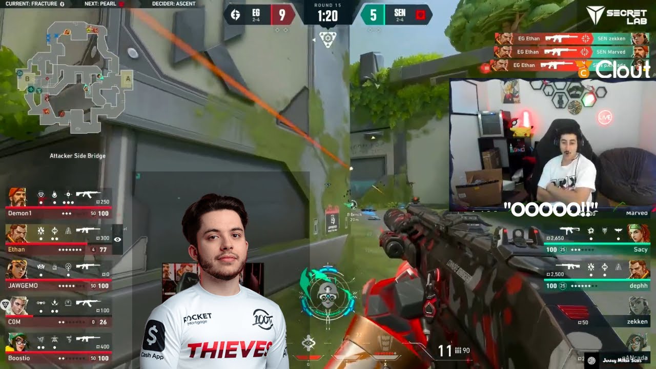 Subroza reacts to EG ethan insane flank and then shooting bodies against Sentinels