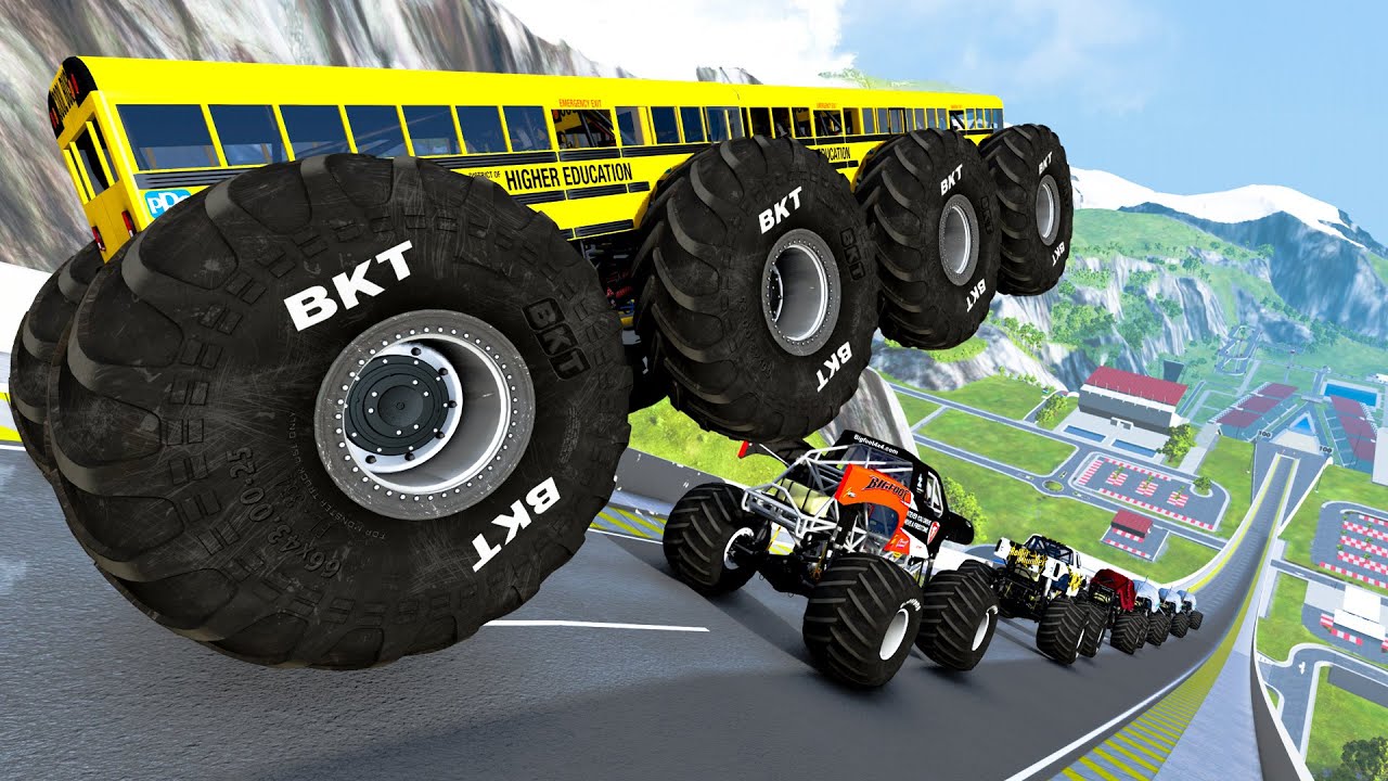 High-Octane Monster Truck Jumps: Crushing Cars!