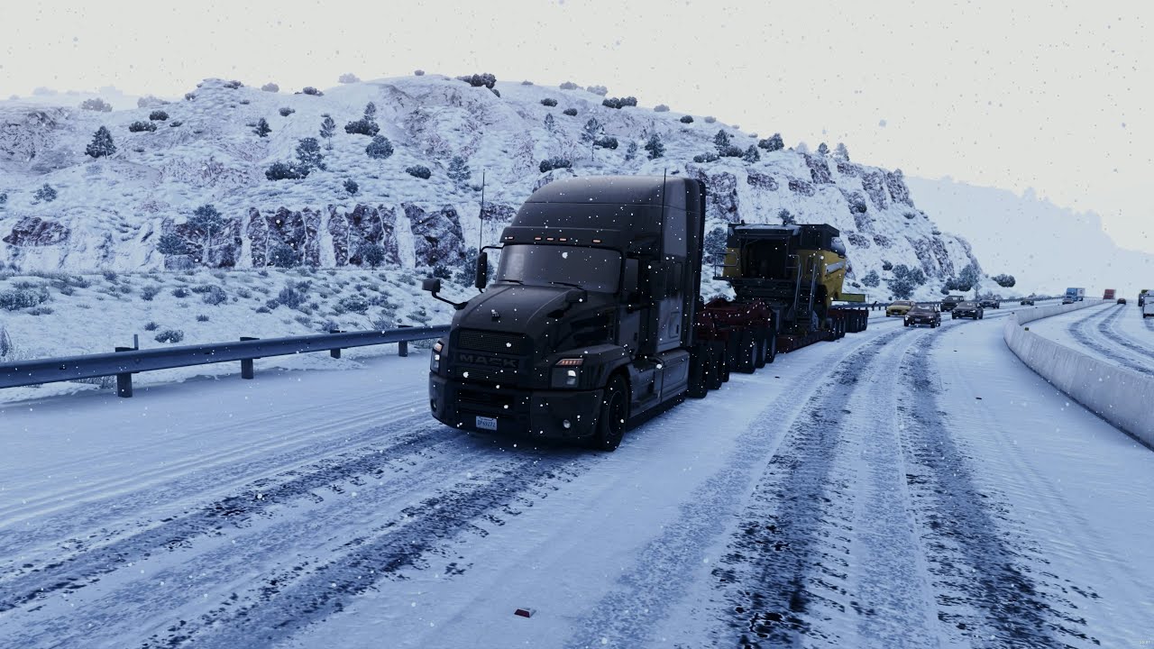 American Truck Simulator, Relaxing driving in Winter Season 4k Ultra Settings 400% scaling+Reshade.