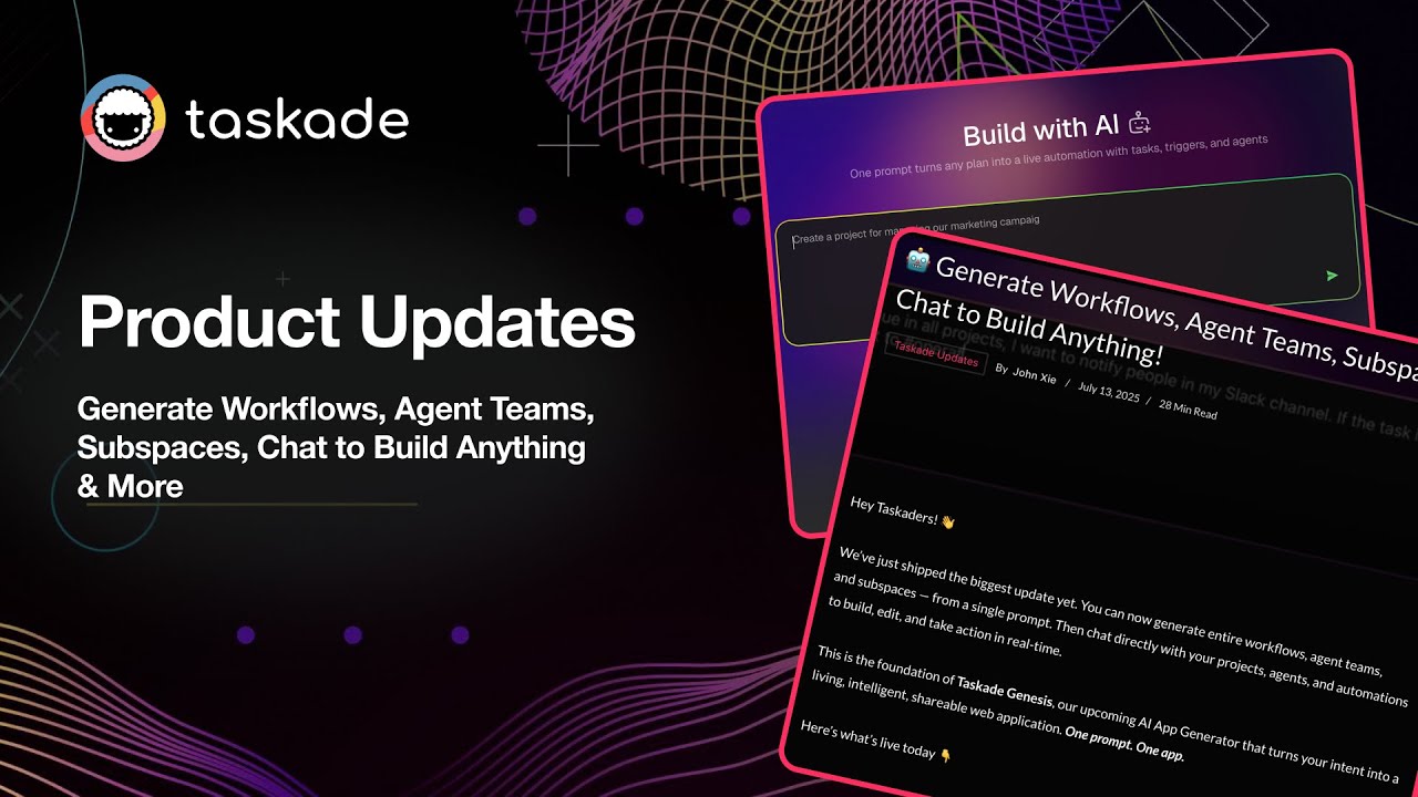 Taskade Weekly Update – AI Workspaces, Agent Teams, YouTube Automation + More