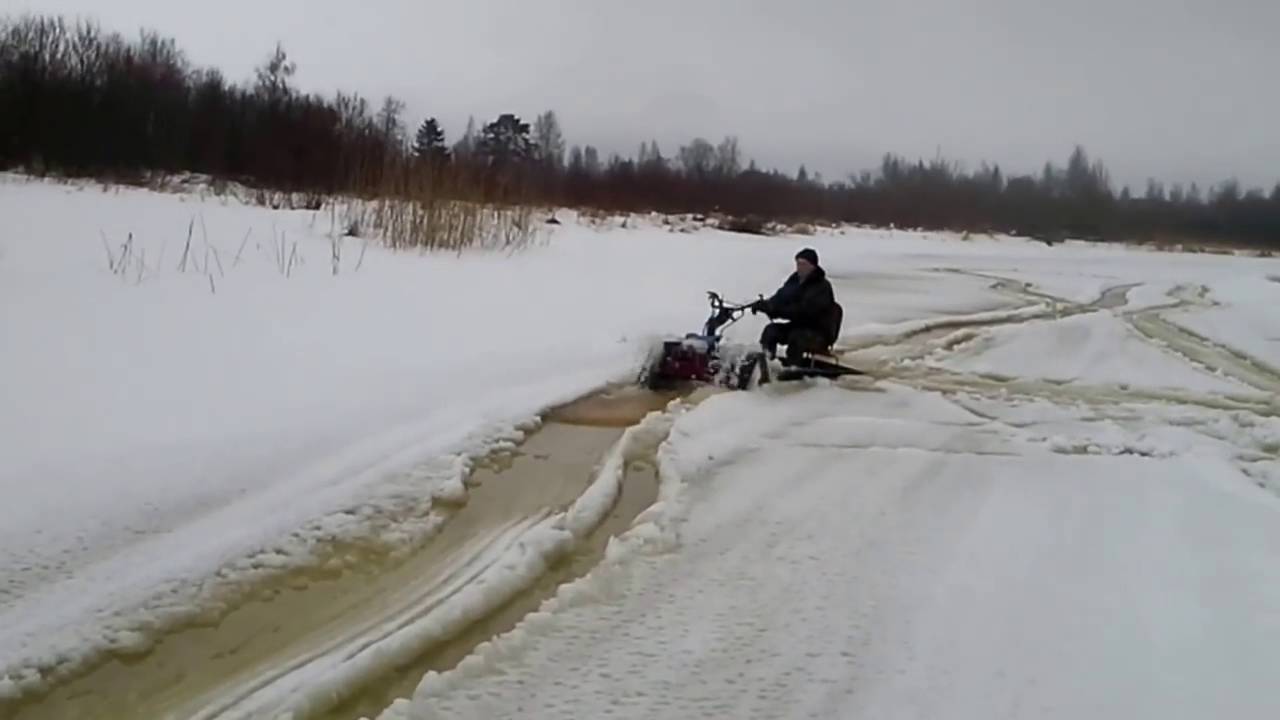 Гусеницы на мотоблок в сыром снеге