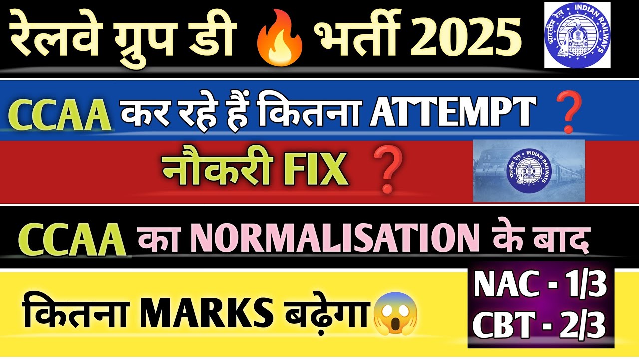 रेलवे ग्रुप डी 🔥भर्ती 2025 CCAA कर रहे हैं कितना ATTEMPT ❓ NORMALISATION के बाद कितना MARKS बढ़ेगा😱