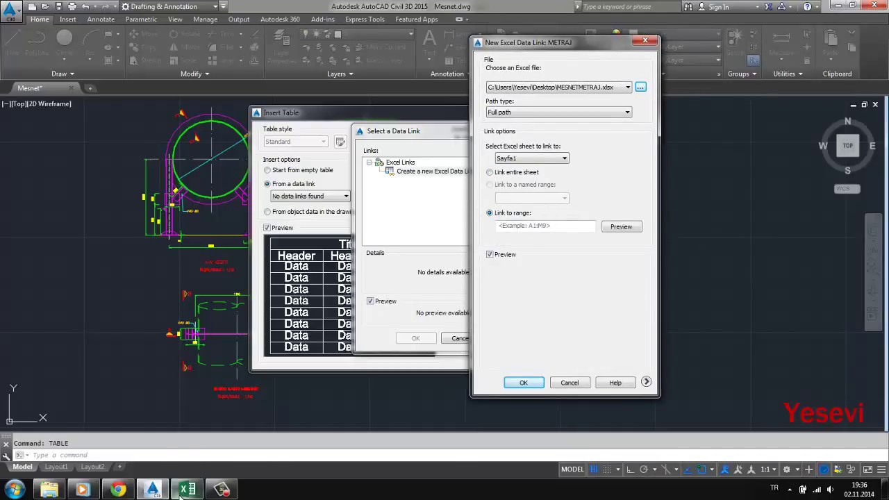 Excel'den Autocade Veri Aktarımı ( Excel Export to Autocad )