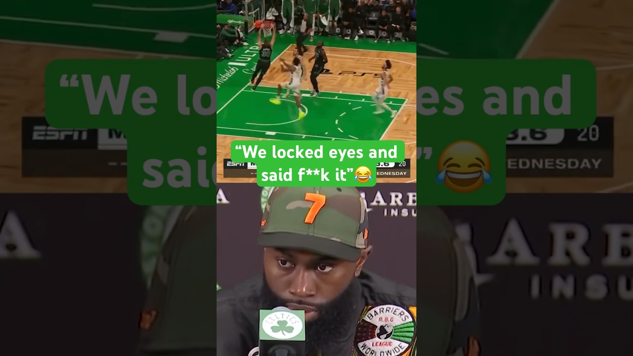 Jaylen Brown on his alley-oop to Sam Hauser 🤣