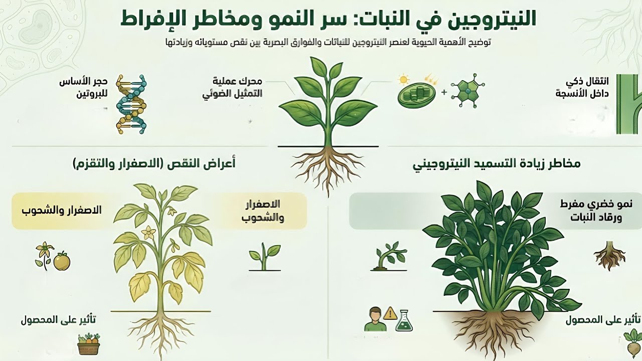 عنصر النيتروجين من حيث اعراض زيادة و اعراض نقصه علي النبات و اهميته  #عنصرN