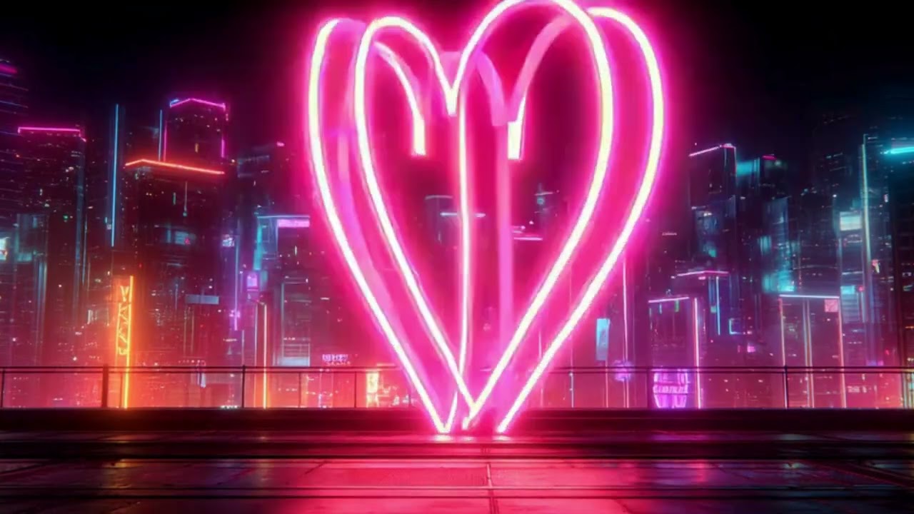Neon Heart City 💖🌃 | Romantic Night Ambience | 20 Minutes | Valentines Hearts