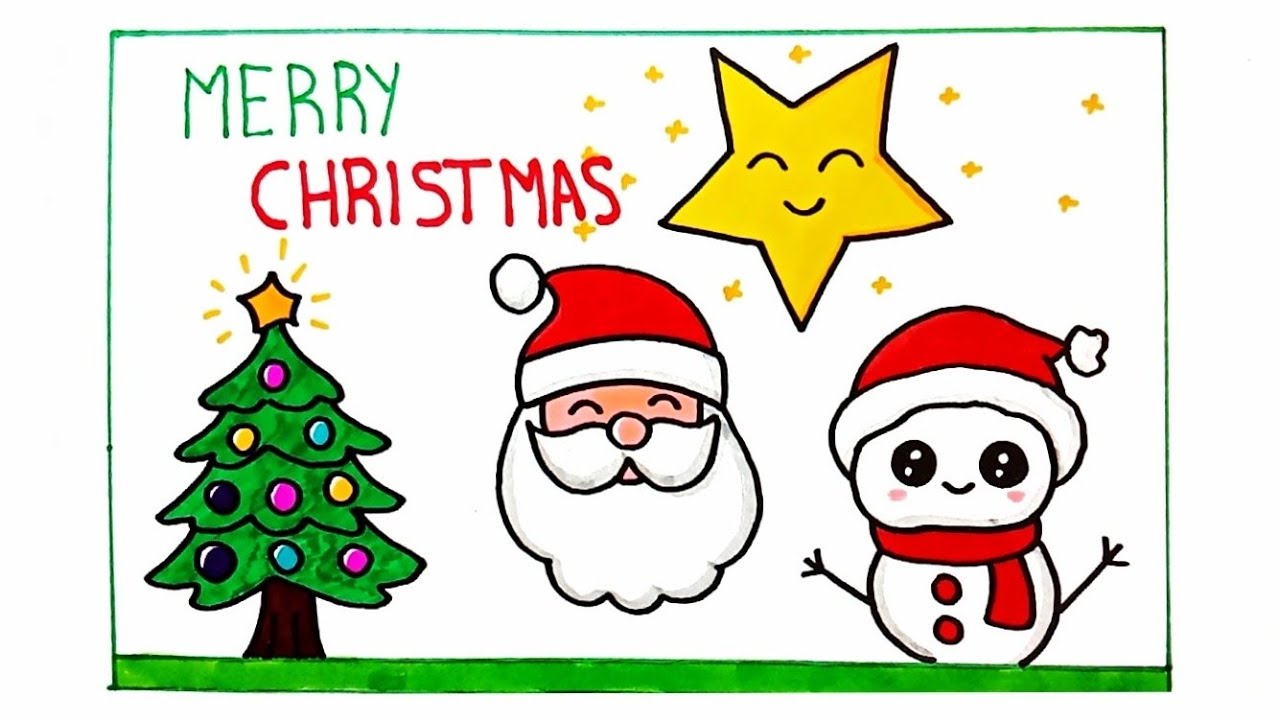 Christmas Tree Drawing | Santa Claus Drawing | Snowman Drawing | Star Drawing | Merry Christmas 
