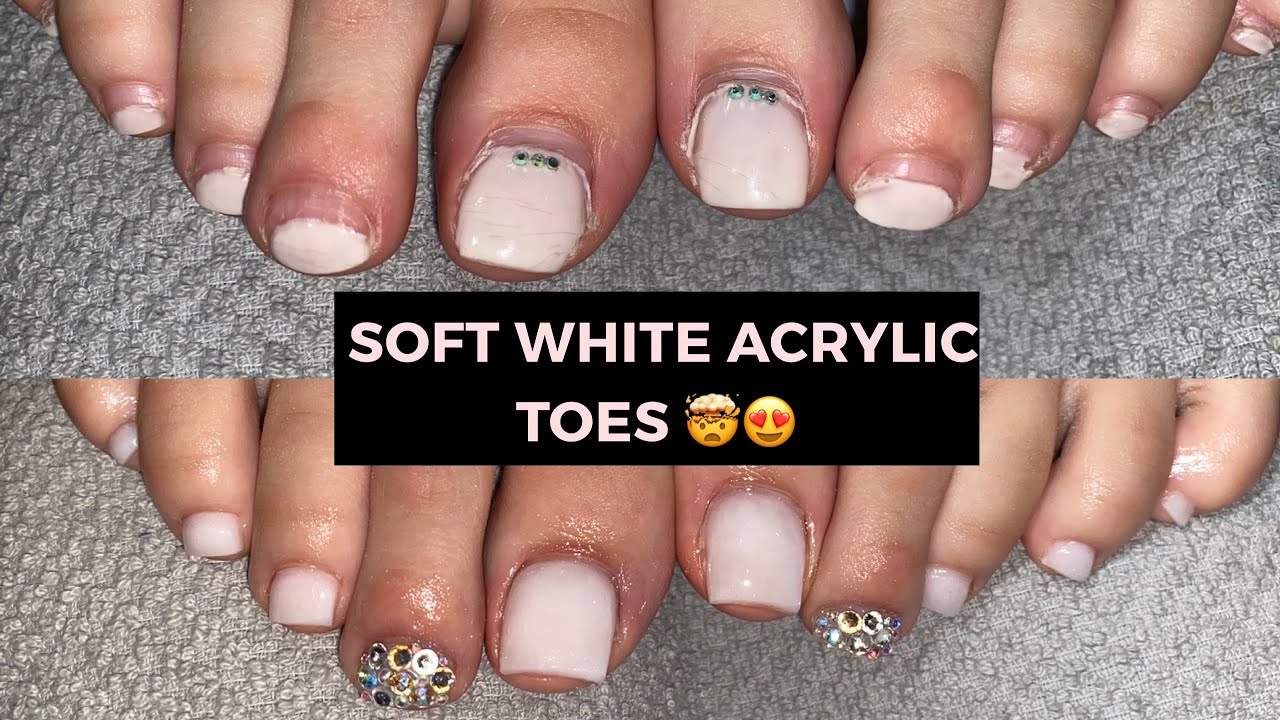SOFT WHITE ACRYLIC TOES W/ BLING (NO TIPS USED) | Chellaveli