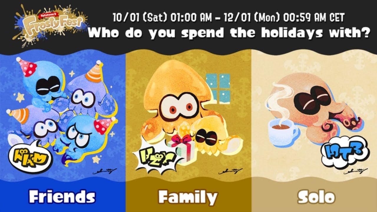 Splatoon 3 Friends vs Family vs Alone Splatfest [Frosty Fest] announcement