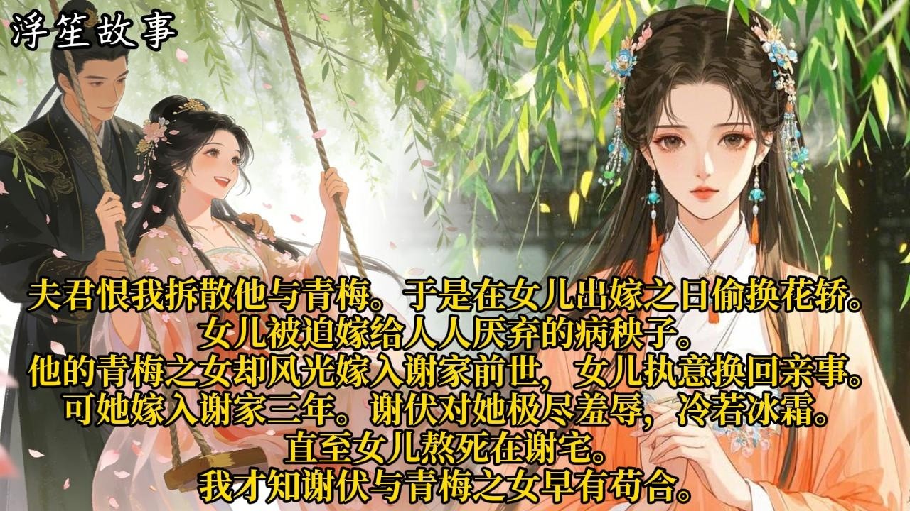 夫君恨我拆散他与青梅。于是在女儿出嫁之日偷换花轿。女儿被迫嫁给人人厌弃的病秧子。#重生 #大女主 #复仇 #宫廷 #夺权 #古风 #小说