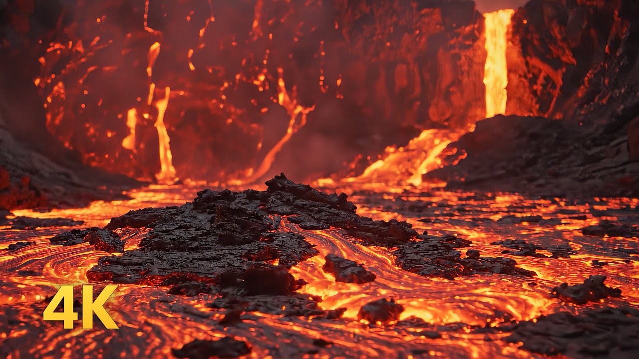 1 Hour | 4K Volcanic Lava Flow | Sounds for Sleep Nap