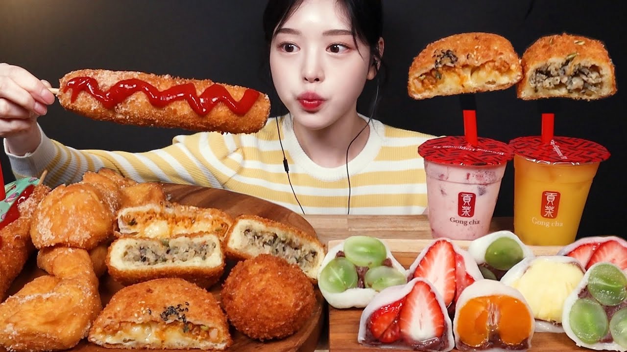 SUB)파사삭!쫀~득한 꽈배기에 고로케 대왕핫도그 먹방!🌭치즈볼 과일찹쌀떡 버블티까지 디저트 꿀조합 리얼사운드 Dessert Mukbang Asmr