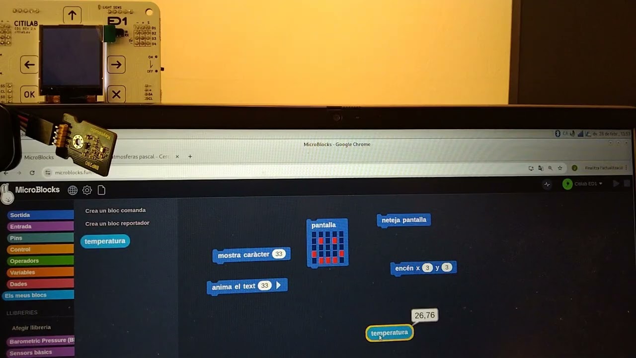 Controlant la pantalla integrada a la ED1 amb Microblocks