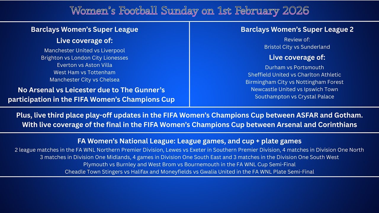 Women’s Football Sunday Live | WSL, WSL2, FAWNL & FIFA Women’s Champions Cup