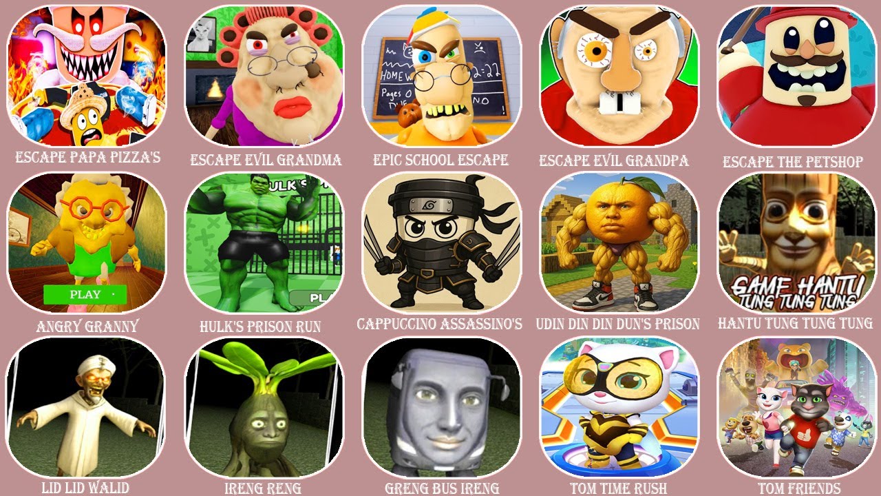 ESCAPE: Pizza's, Evil Grandma, Evil Grandpa, Epic School,The Petshop,ANGRY GRANNY.LID LID WALID