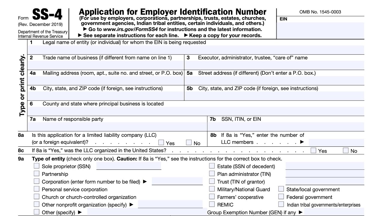 Form SS-4 walkthrough (Application for Employer Identification Number)