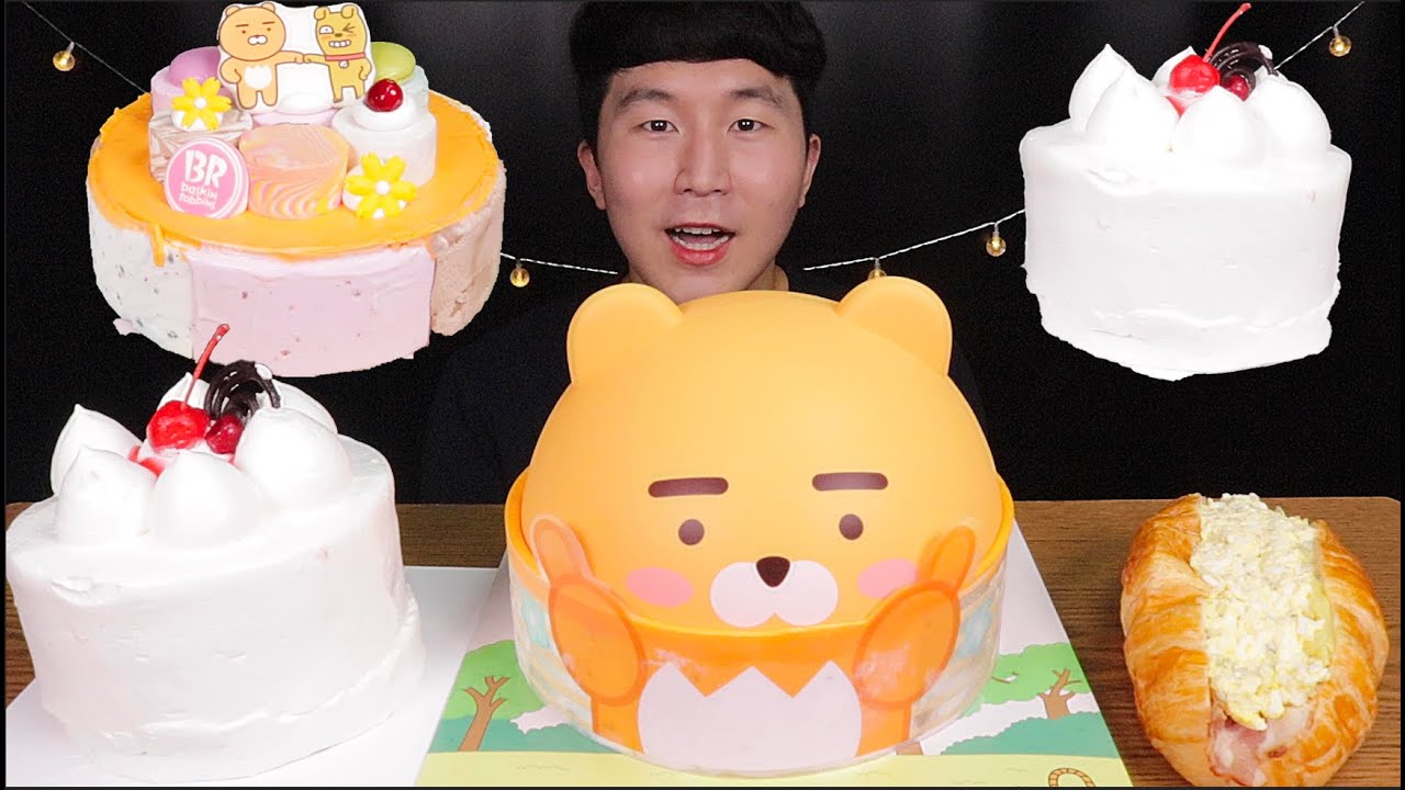 [SUB] 베스킨라빈스 시크릿 라이언, 미니 생크림 케이크 먹방(Secret ice cream cake, mini whipped cream cake)MUKBANG