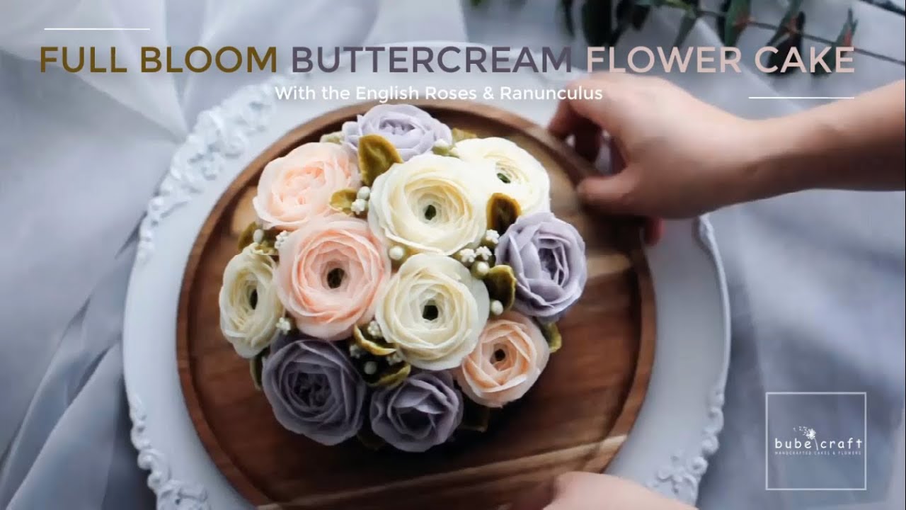 Full bloom buttercream flower cake tutorial - Cách trang trí bánh hoa kem bơ mẫu tròn đầy