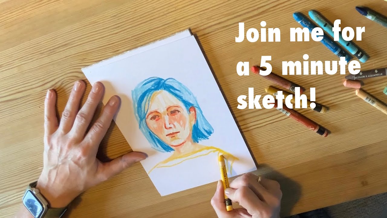 Sketch a face in 5 min with wax pastels (neocolor ii)