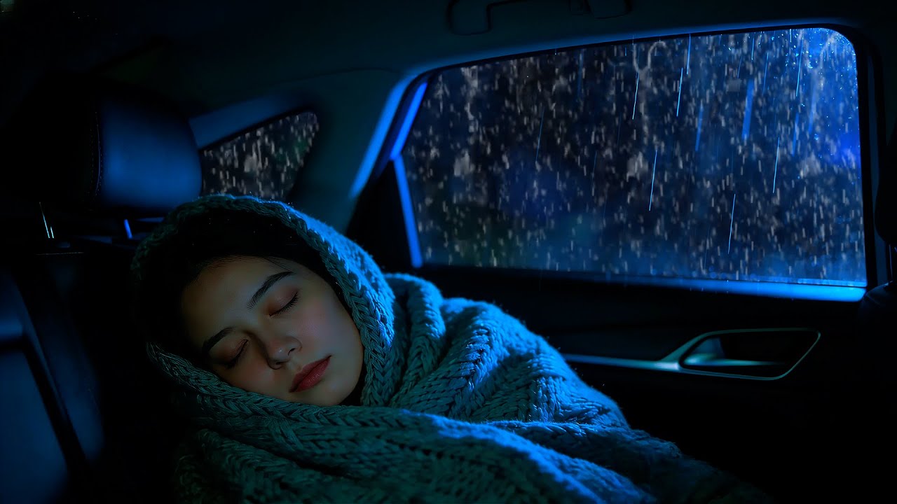 Relaxing Heavy Rain & Thunder Sounds ⛈️ Inside a Car 🚐 — Deep Sleep & Calm Night Ambience