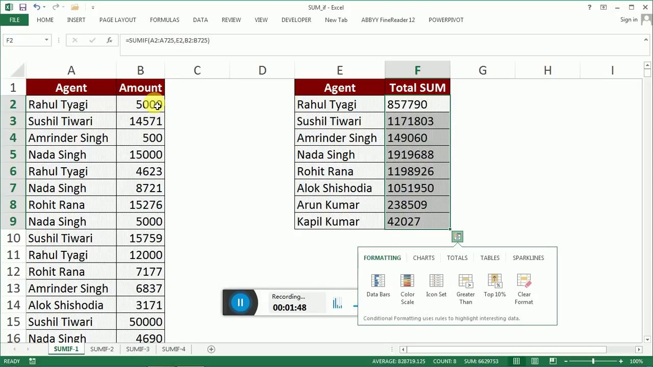 SUMIF Formula in Excel in Hindi
