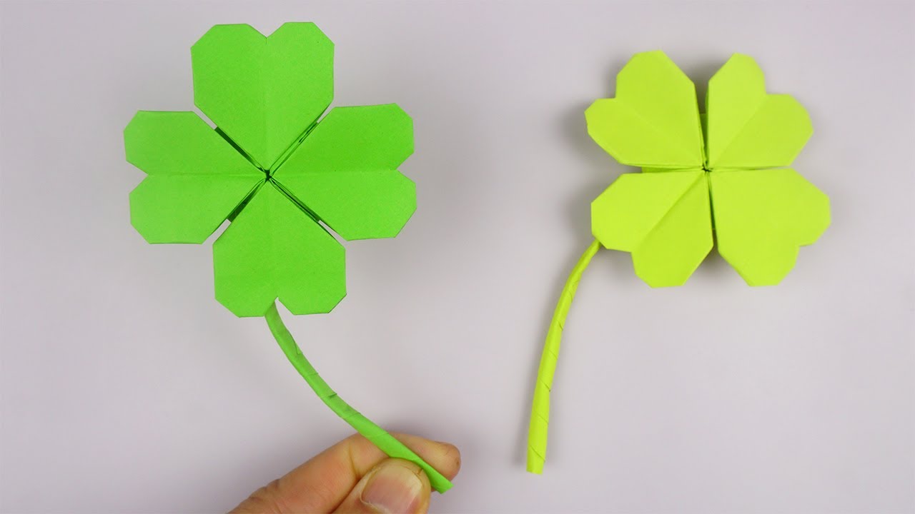 Vierbl&auml;ttriges Kleeblatt aus papier basteln🍀 - Origami Kleeblatt falten - Gl&uuml;cksbringer basteln