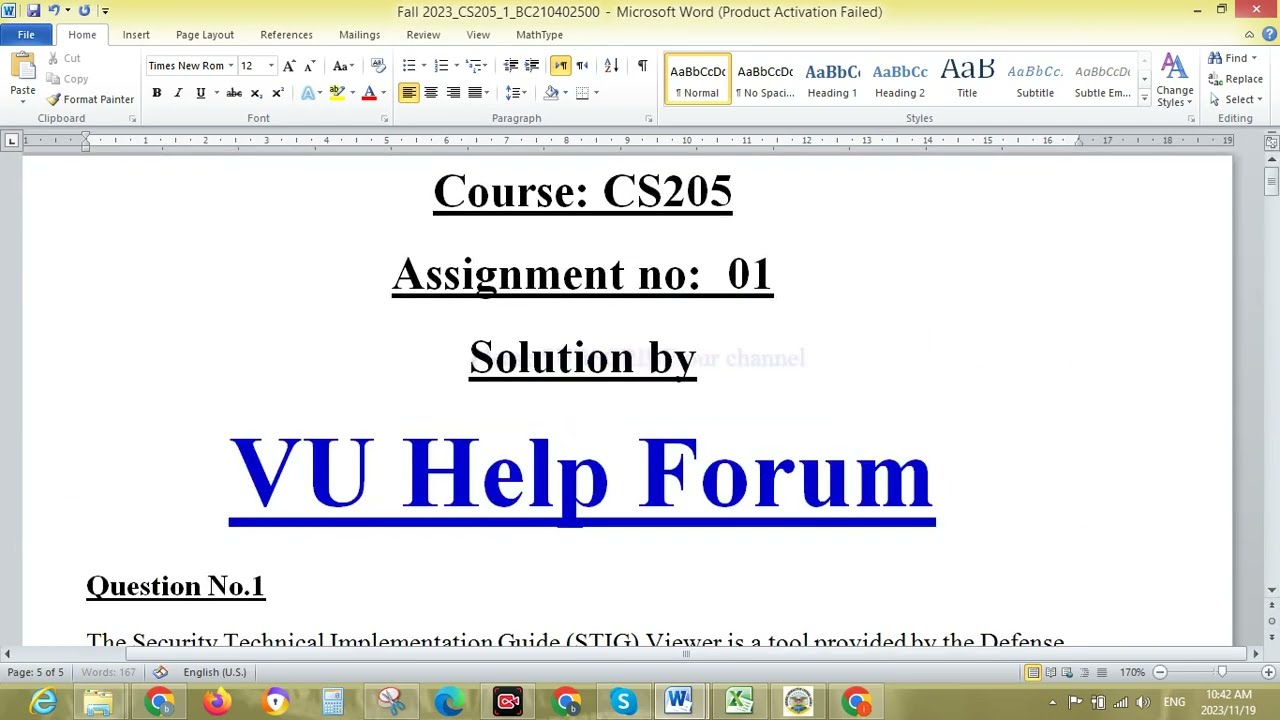 CS205 Assignment No 1 Fall 2023 solution in word file