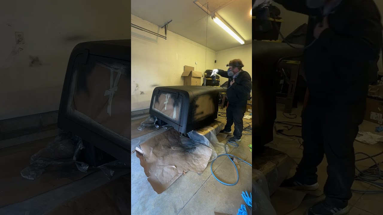 Pouring paint on the #YJ #hardtop! #Raptor #bedliner goes on #smooth #restoration #diy #jeep #shorts