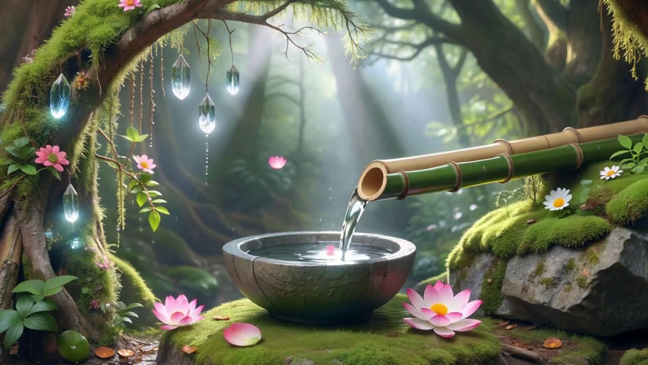 Bamboo Water Flow & Piano Music for Stress Relief, Sleep and Spa