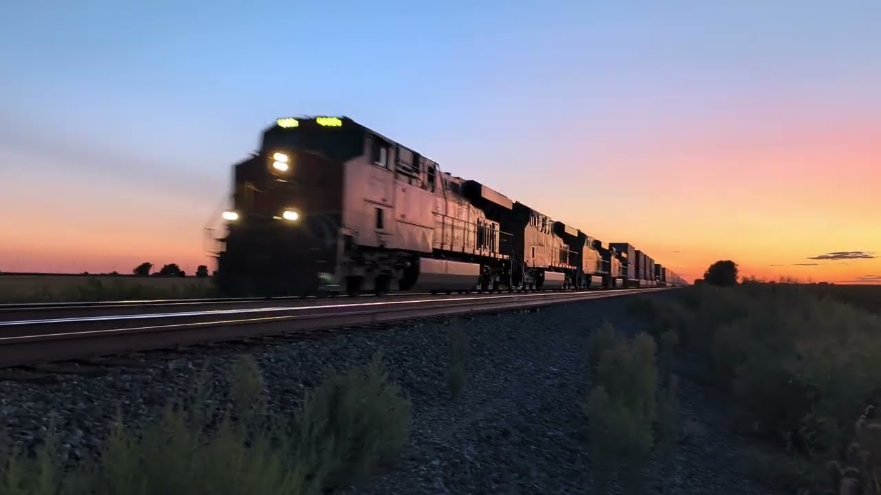 Intermodal Train Emerges from Sunset.