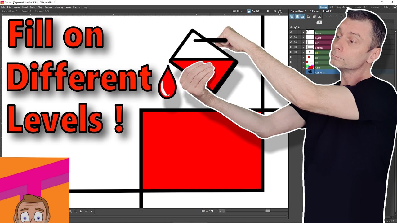 Fill on a different level to the lines, in Tahoma2D (an OpenToonz alternative)