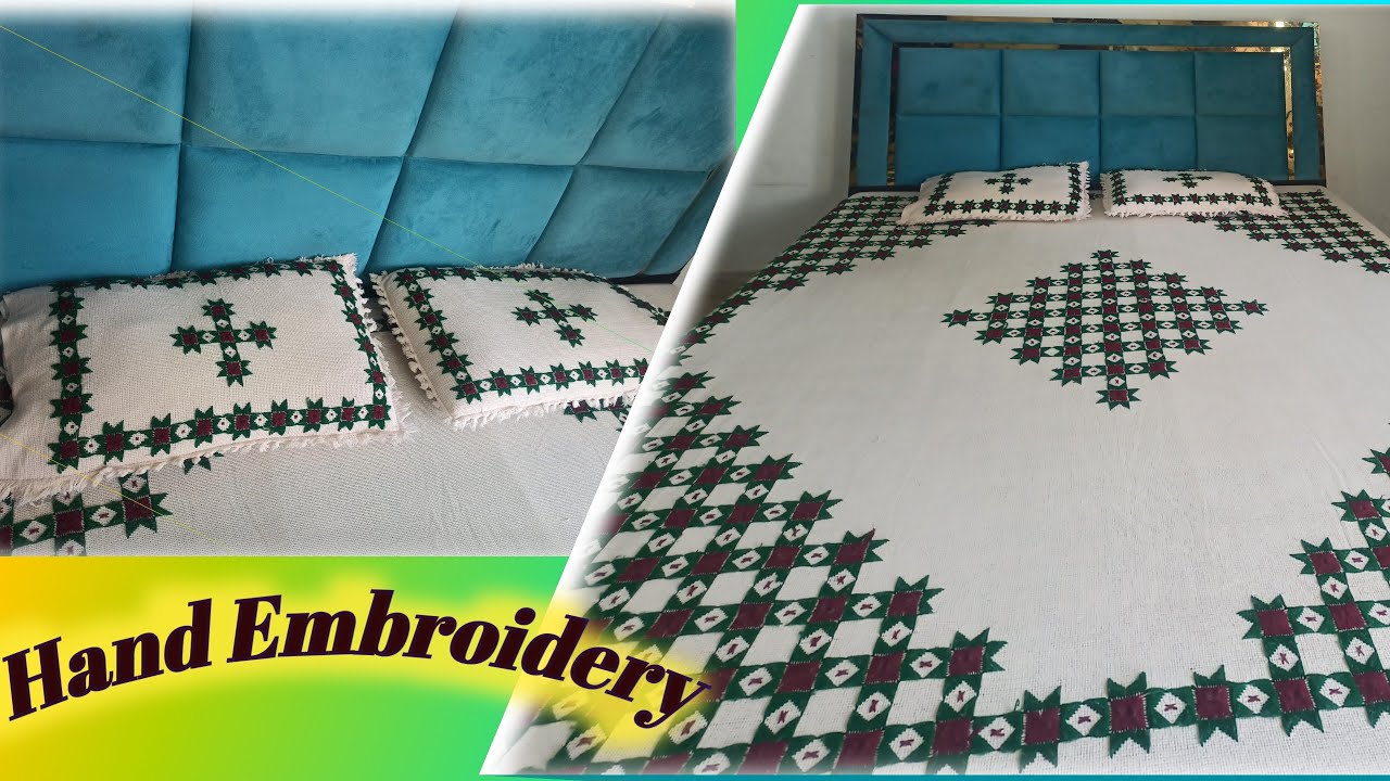 Hand Embroidered Bedsheet and pillow Cover's l Cross Stitch l Easy dusuti design