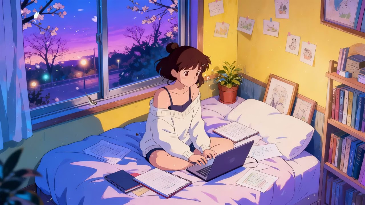 Cherry's Bedroom Study Session 🌸 Relaxing Lofi Beats for Deep Study 🌙 Cozy Night Vibes