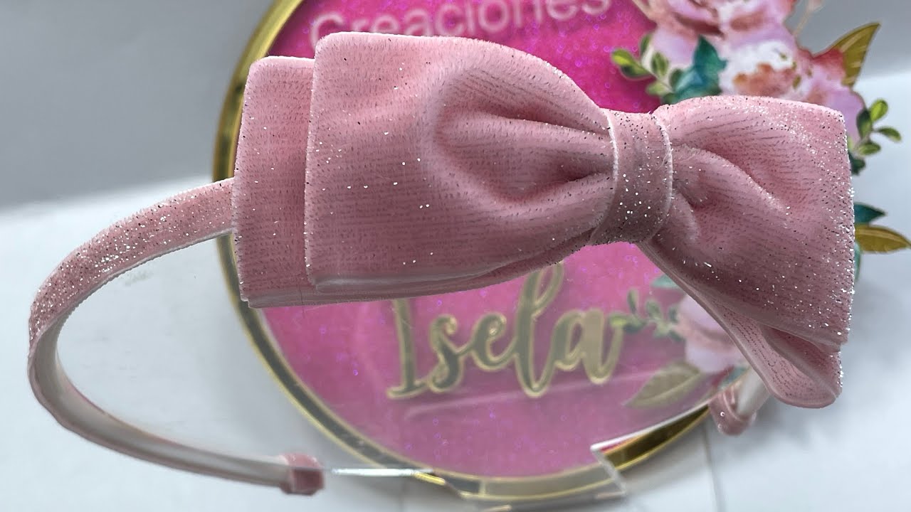 diadema lazo doble terciopelo glitter video no. 1074 creaciones rosa isela