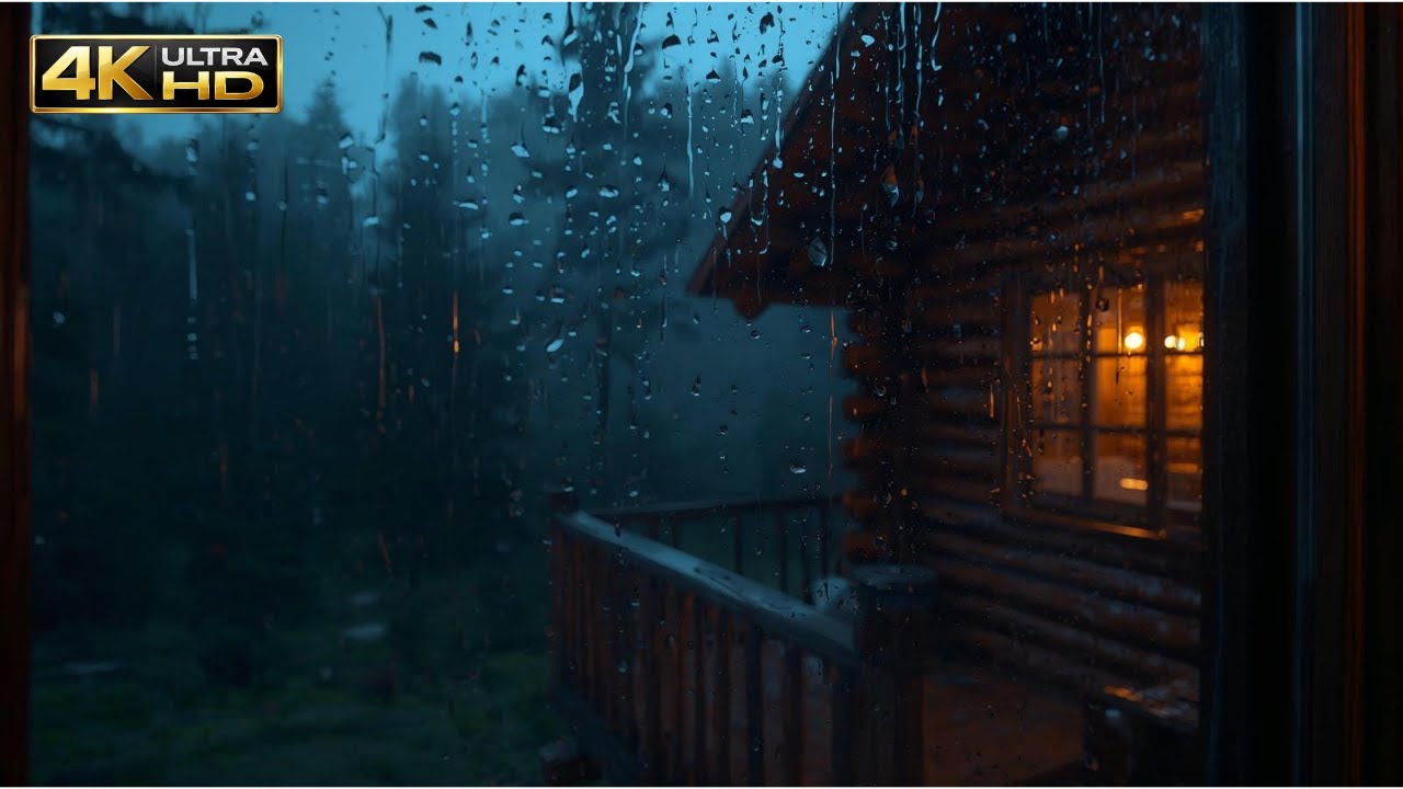 8 Hours of Rain on a Cabin Window 🌧️ 4K UHD | Calm Hours Cozy Night Ambience for Sleep