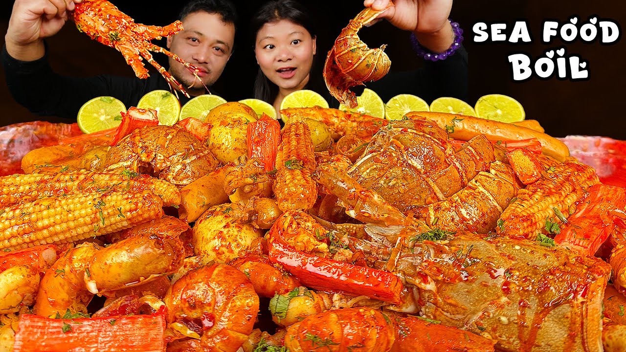 Sea Food Boil | Eating Lobster, Cuttle Fish, Crab Stick, Eggs & Sausages | Sea Food Mukbang
