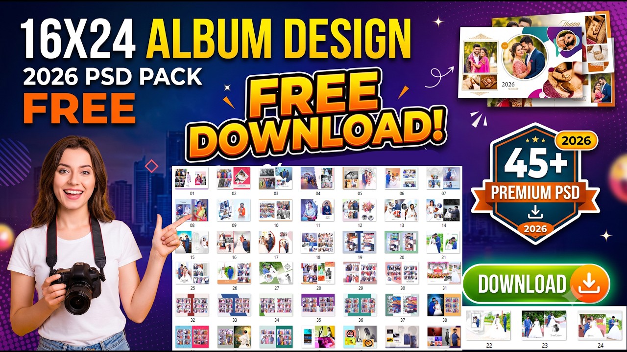 16X24 Album Design 45 PSD Free Download 2026 | Wedding Album PSD Collection |