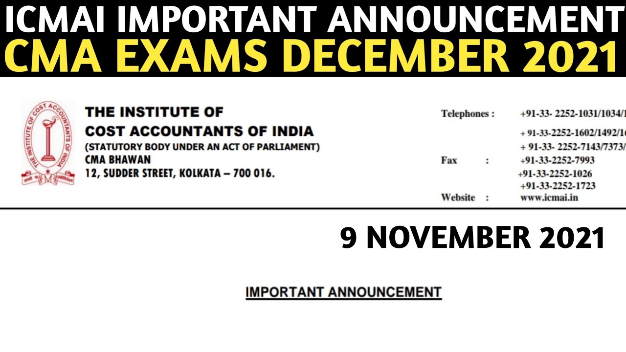 Breaking ICMAI Important Announcement | CMA Exams December 2021
