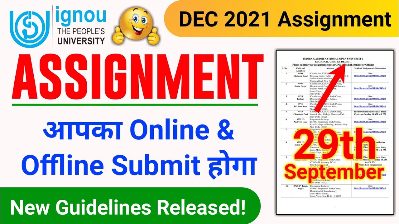 IGNOU Released Online & Offline Assignment Submission New Guidelines for the DEC 2021 Examination