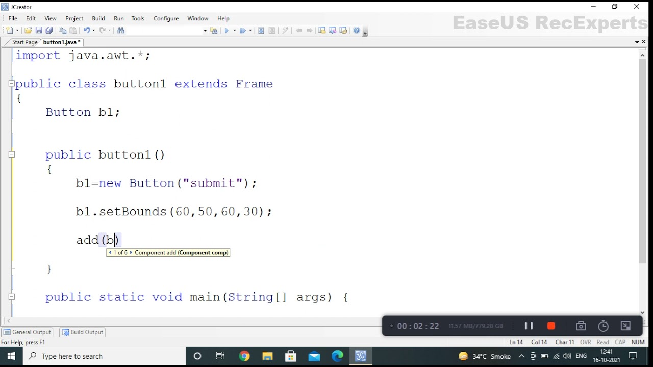 How to create button in java awt.