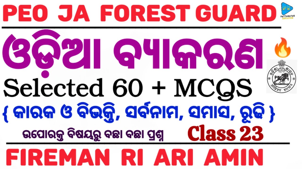 Odia Grammar Full Coverage @PATTANAYAKEDUCATION | PEO JA FIREMAN FOREST GUARD RI ARI AMIN | All Exam