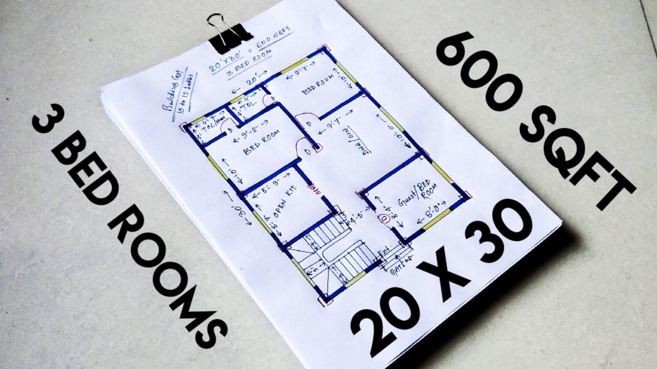 20 x 30 small 3 bed room house plan II 20 x 30 ghar ka naksha II 600 SQFT HOUSE DESIGN