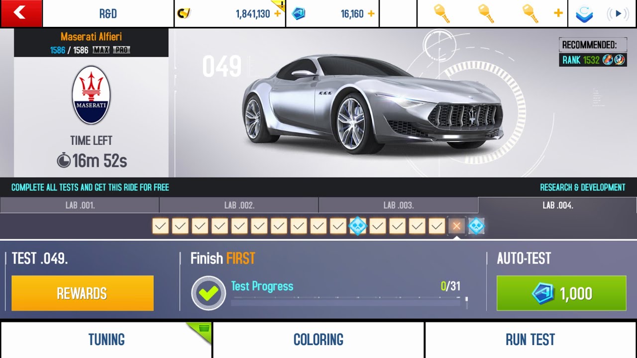Asphalt 8, Maserati Alfieri, 4th Lab 1/2