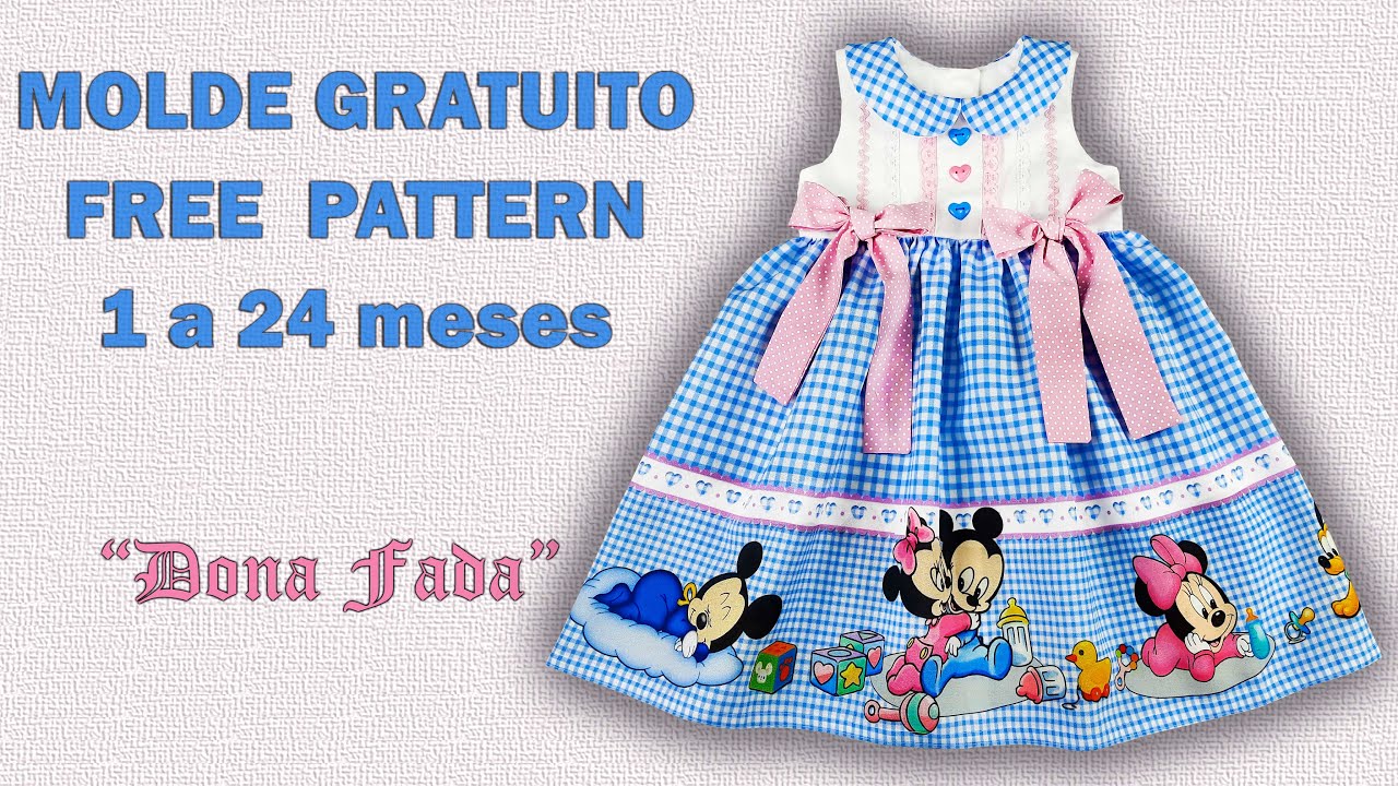 Vestido Minnie Baby  -  1 a 24 meses - Molde Gratuito Dona Fada
