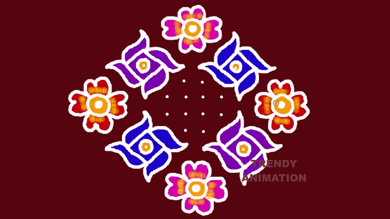 Awesome easy & simple rangoli with 14*2dots | Chukki rangoli | Dot rangoli | Trendyanimation |