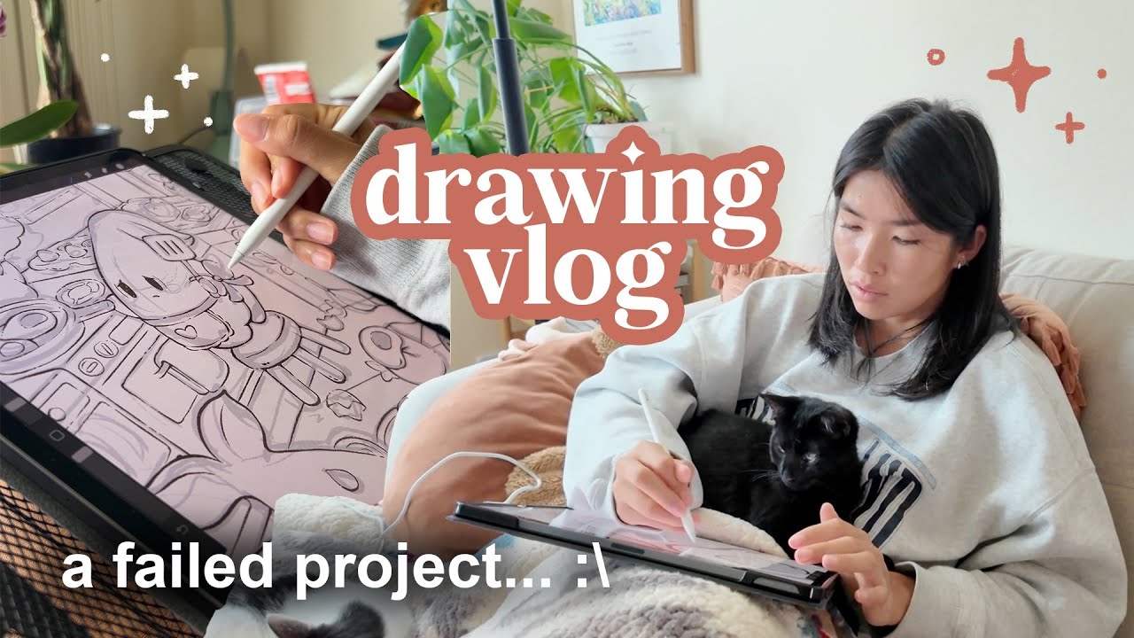 drawing vlog 🌱 trying (and failing) to draw a new print in 2 days